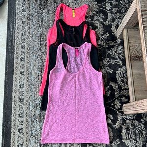 Bundle of 3 Victoria’s Secret The Lacie racerback tank tops: black, pink & coral